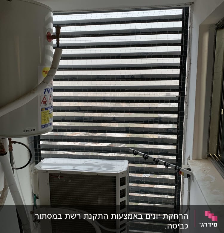 רשת למניעת כניסת יונים על חלון עם מזגן
